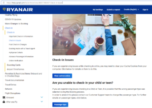 Ryanair - not working first page check-in - Ryanair FAQ website